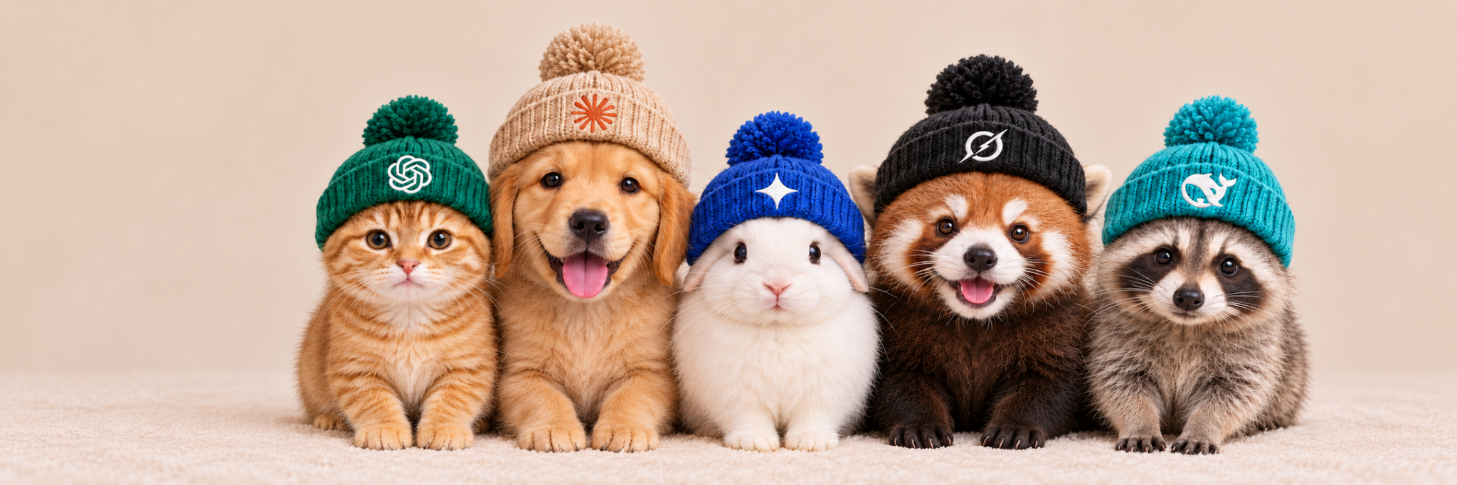 Wide Friends AI banner featuring all five animal characters